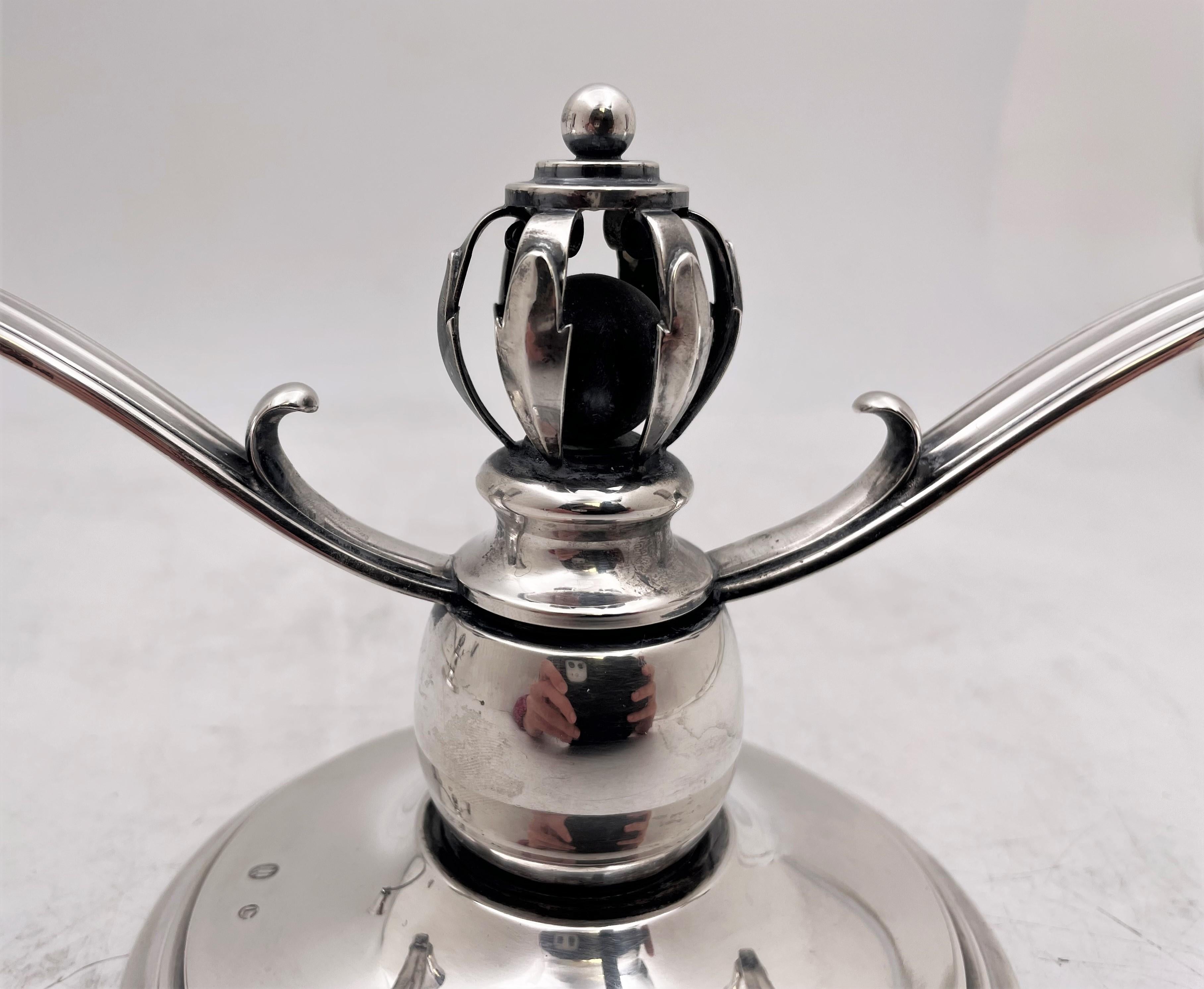 Danish Silver 2-Light Candelabra/ Oil Lamps in Jensen Mid-Century Modern Style For Sale 1