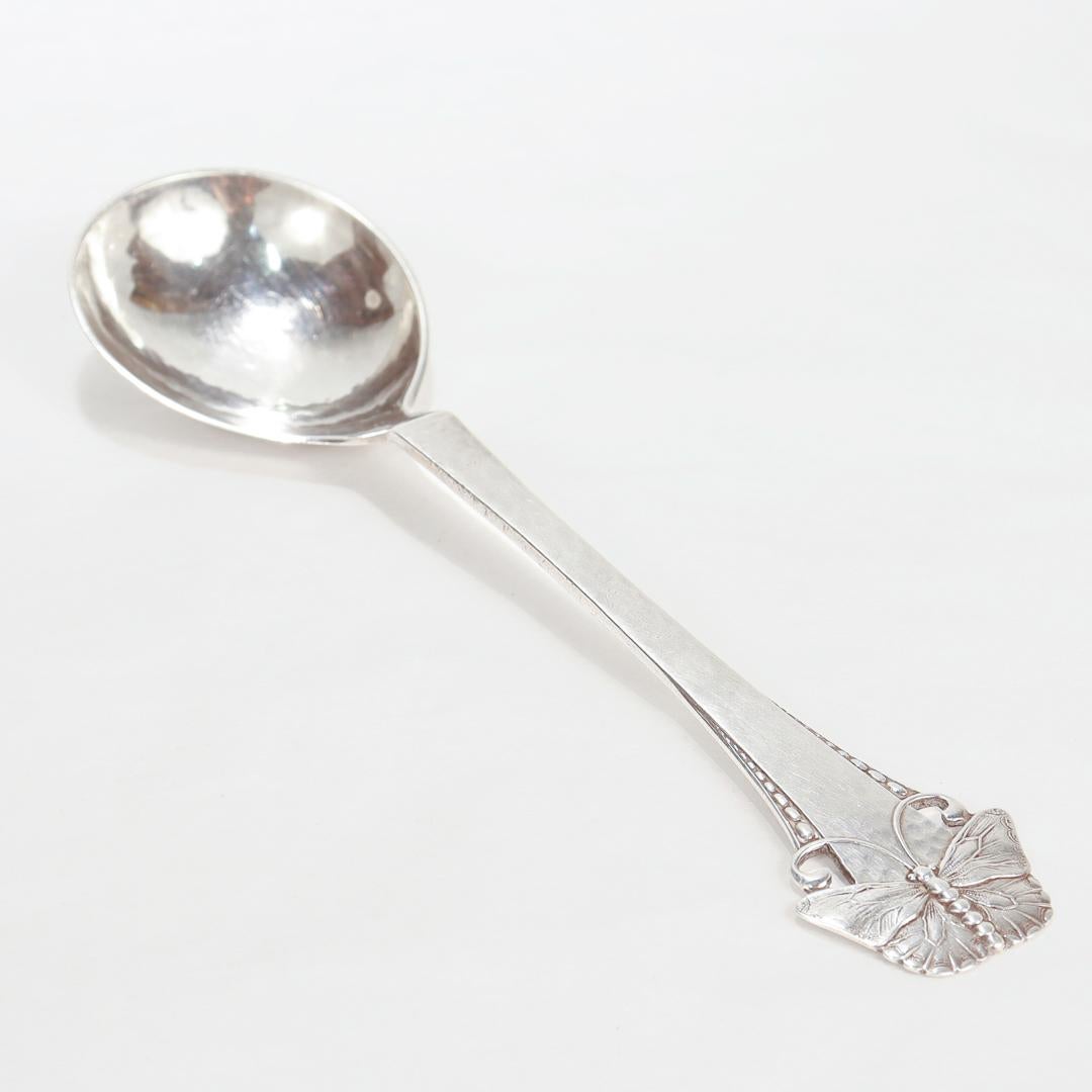 A fine Danish silver dinner spoon.

In the Butterfly or Sommerflugl pattern.

By Frigast.

With Danish assay marks for 1919 and a minimum silver fineness of 826/1000. Marked for the assay master Christian F. Heise. 

Each bearing a stylized 'LN'
