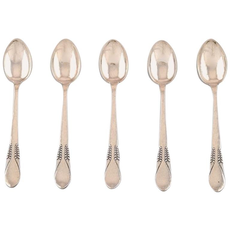 Danish Silver, Five Teaspoons, Stamped CFH Christian Fr. Heise. 1910-1920s