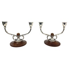Danish Silver Two Light Candelabras, by A. Dragsted for Johannes Siggaard, 1943