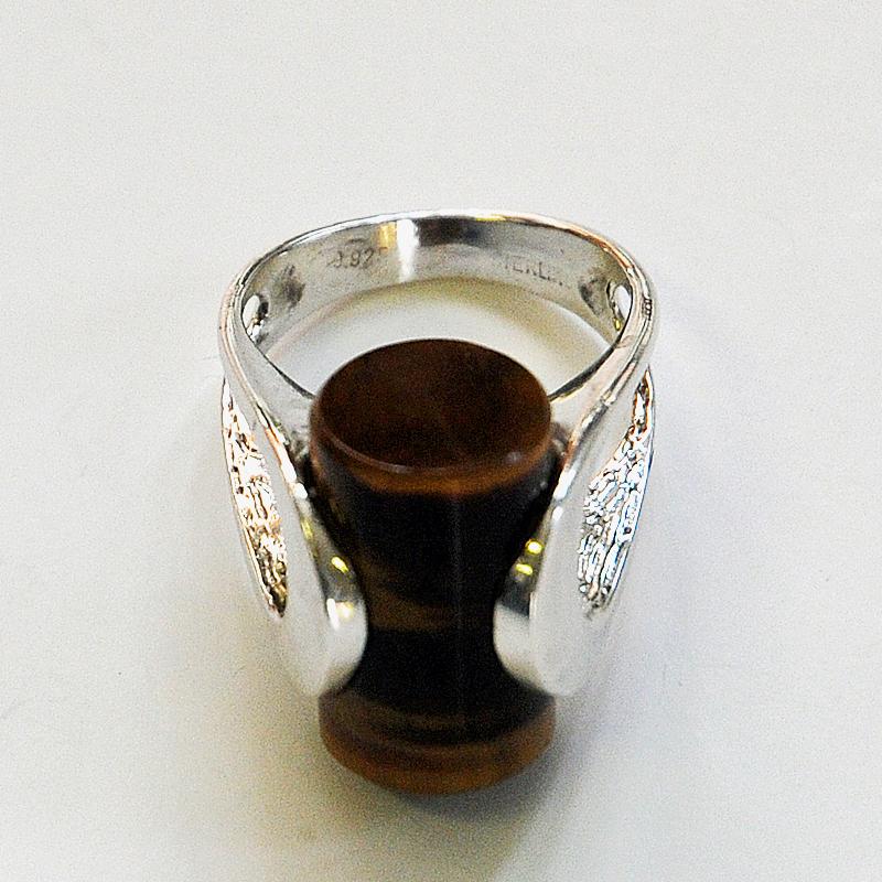Danish Silverring with a Brown Cylinder Stone by Henning Ulrichsen, 1970s In Good Condition In Stockholm, SE