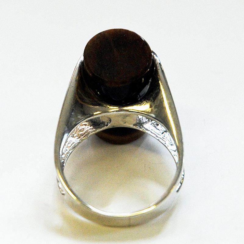Late 20th Century Danish Silverring with a Brown Cylinder Stone by Henning Ulrichsen, 1970s