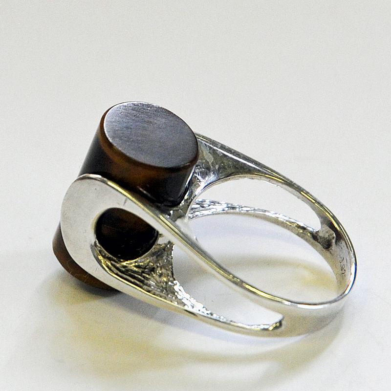 Danish Silverring with a Brown Cylinder Stone by Henning Ulrichsen, 1970s 1