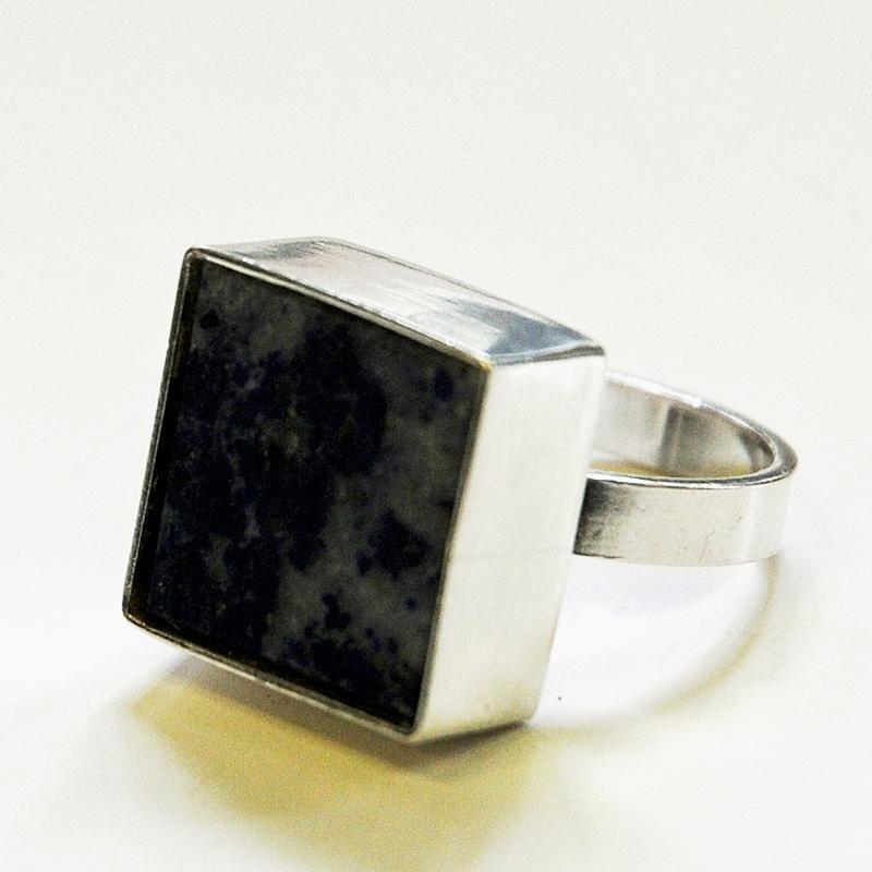 Square Cut Danish Silverring with Lapis Lazuli stone by Brdr. Bjerring 1970s For Sale