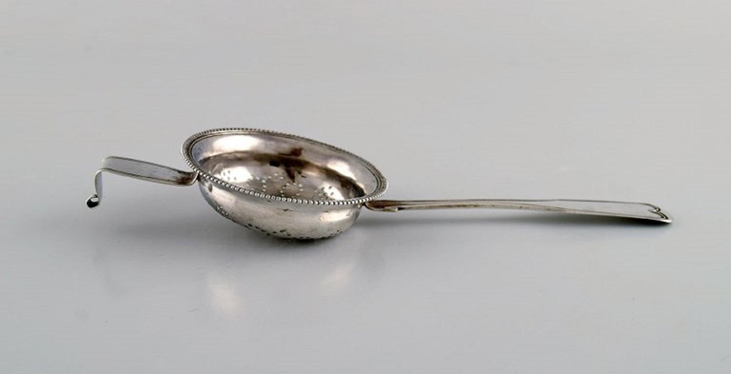 Mid-19th Century Danish Silversmith, Antique Silver Tea Strainer, Dated 1852 For Sale