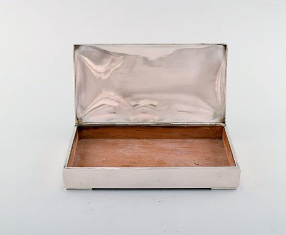 Mid-20th Century Danish Silversmith, Art Deco Jewelry Box in Silver with Cedar Inlay
