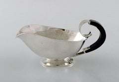 Danish Silversmith, Art Deco Sauce Boat in Silver with Ebony Handle, 1936