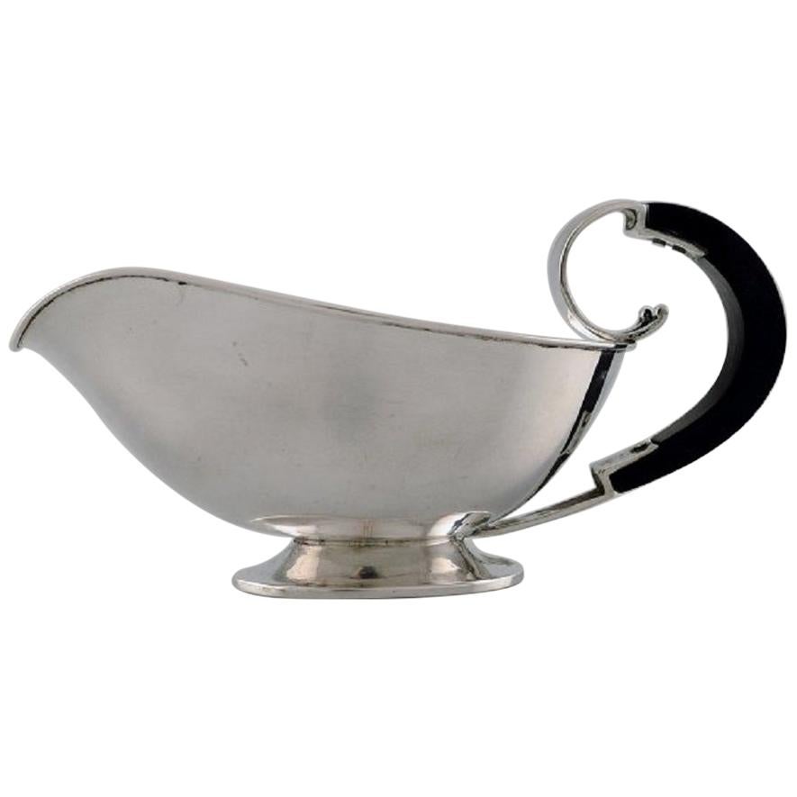 Danish Silversmith, Art Deco Sauce Boat in Silver with Ebony Handle, 1936