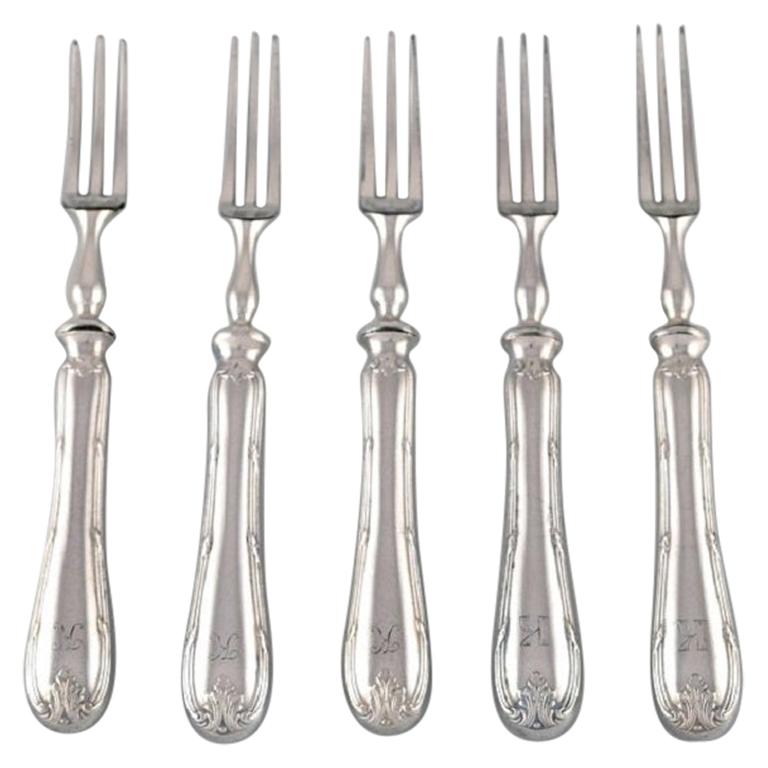Danish Silversmith, Five Antique Forks in Silver 830, Dated 1915-1920