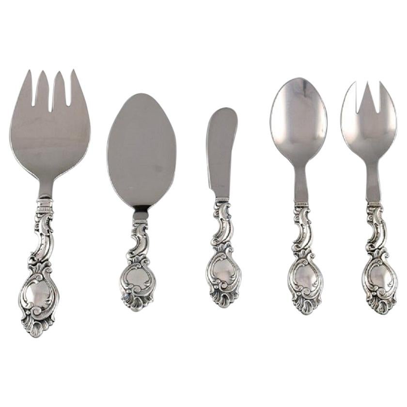 Danish Silversmith, Five Serving Parts in Silver, Rococo Style, 1940s