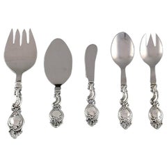 Vintage Danish Silversmith, Five Serving Parts in Silver, Rococo Style, 1940s