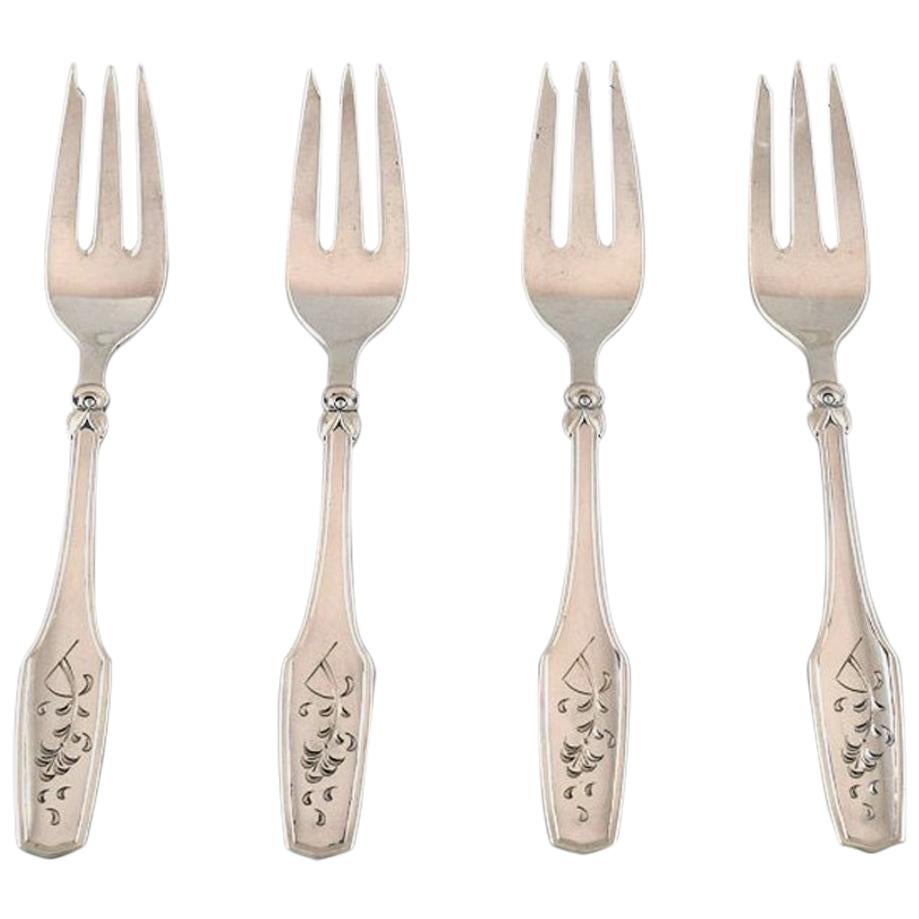 Danish Silversmith, Set of 4 Cake Forks in Silver, 1930