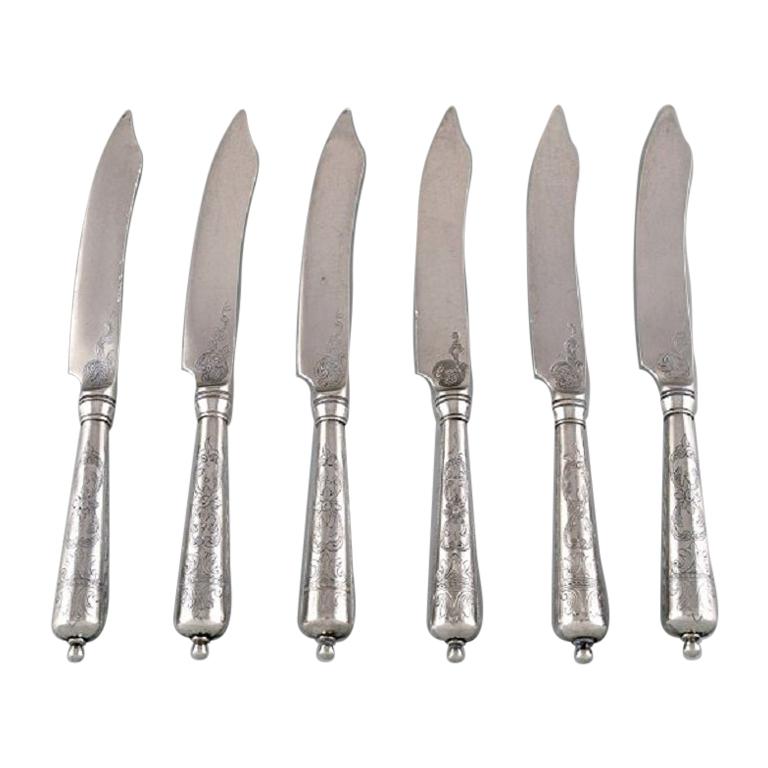 Danish Silversmith, Six Antique Knives in Silver 830, with Flower Chisels, 1918 For Sale
