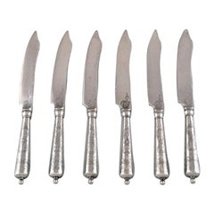 Danish Silversmith, Six Antique Knives in Silver 830, with Flower Chisels, 1918