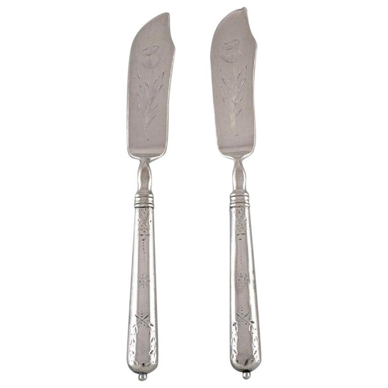 Danish Silversmith, Two Antique Fish Knives in Silver 830, with Flower  Chisels For Sale at 1stDibs