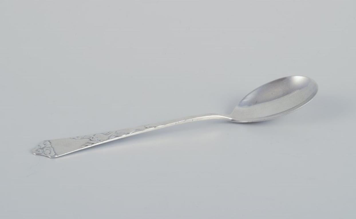 Early 20th Century Danish silversmiths, Cohr, Heimbürger, and others. Set of four jam spoons. For Sale