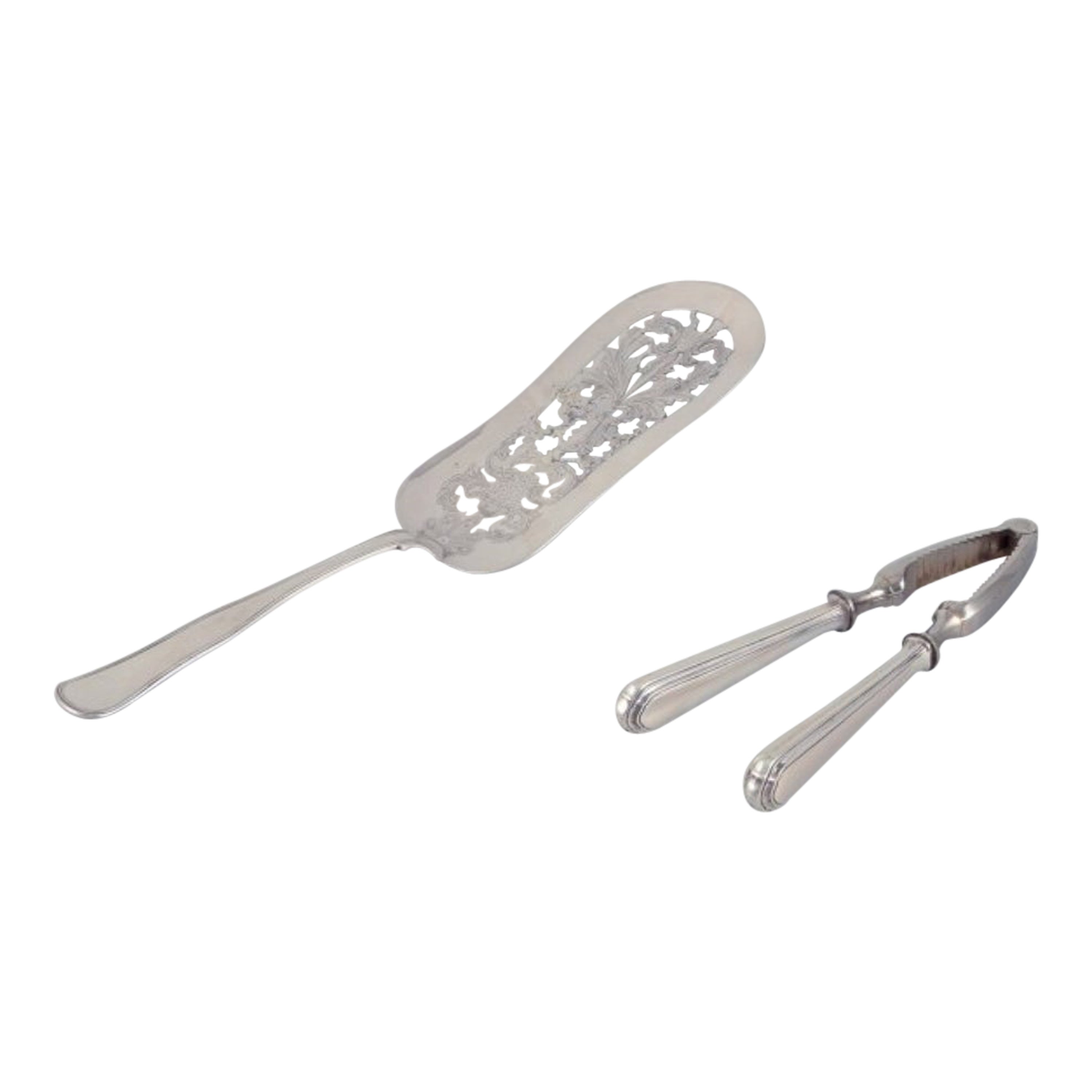 Danish silversmiths. Large "Old Danish" serving spade and nutcracker in silver