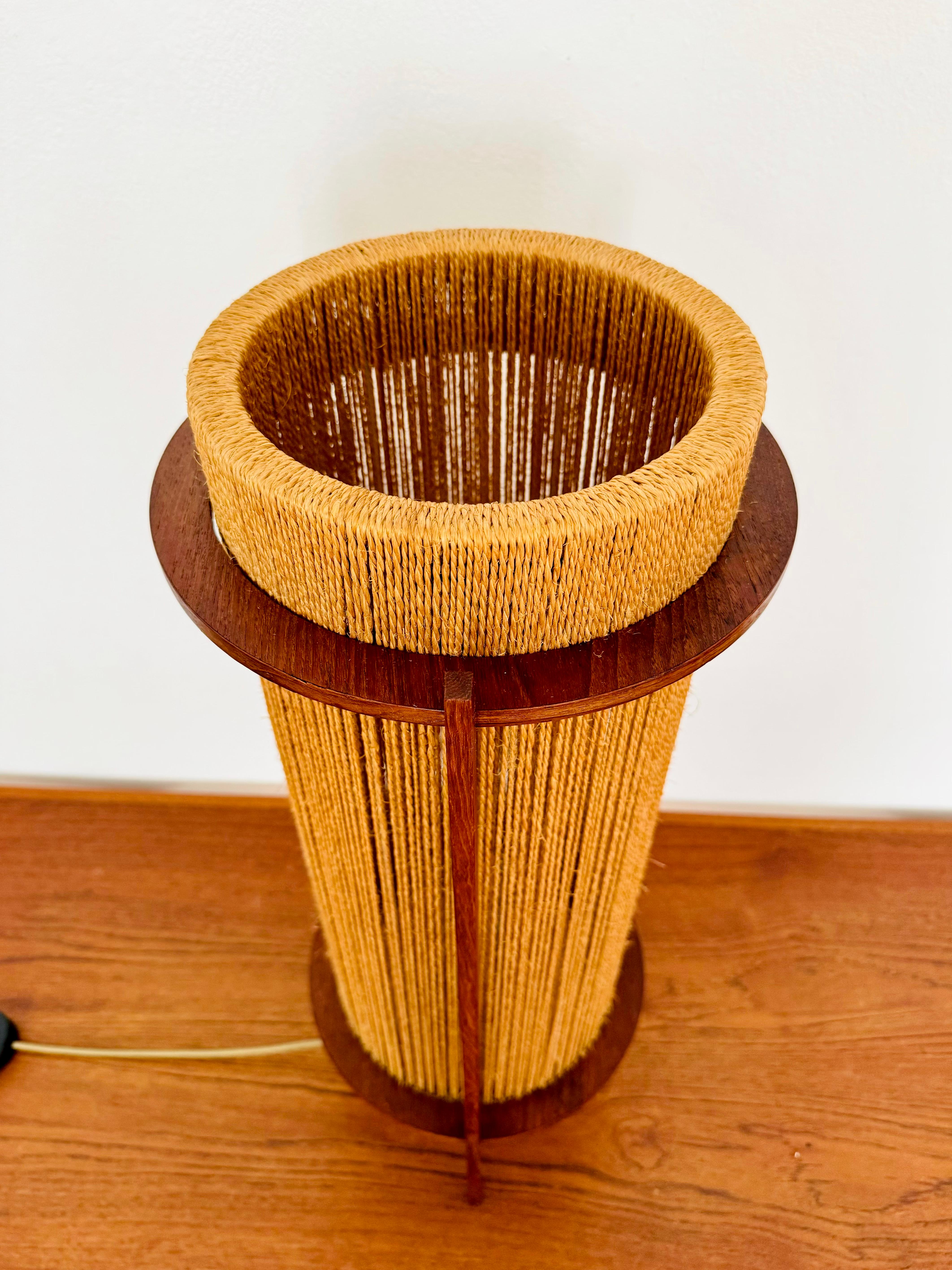 Raffia Danish Sisal and Teak Floor or Table Lamp by Ib Fabiansen for Fog and Morup For Sale