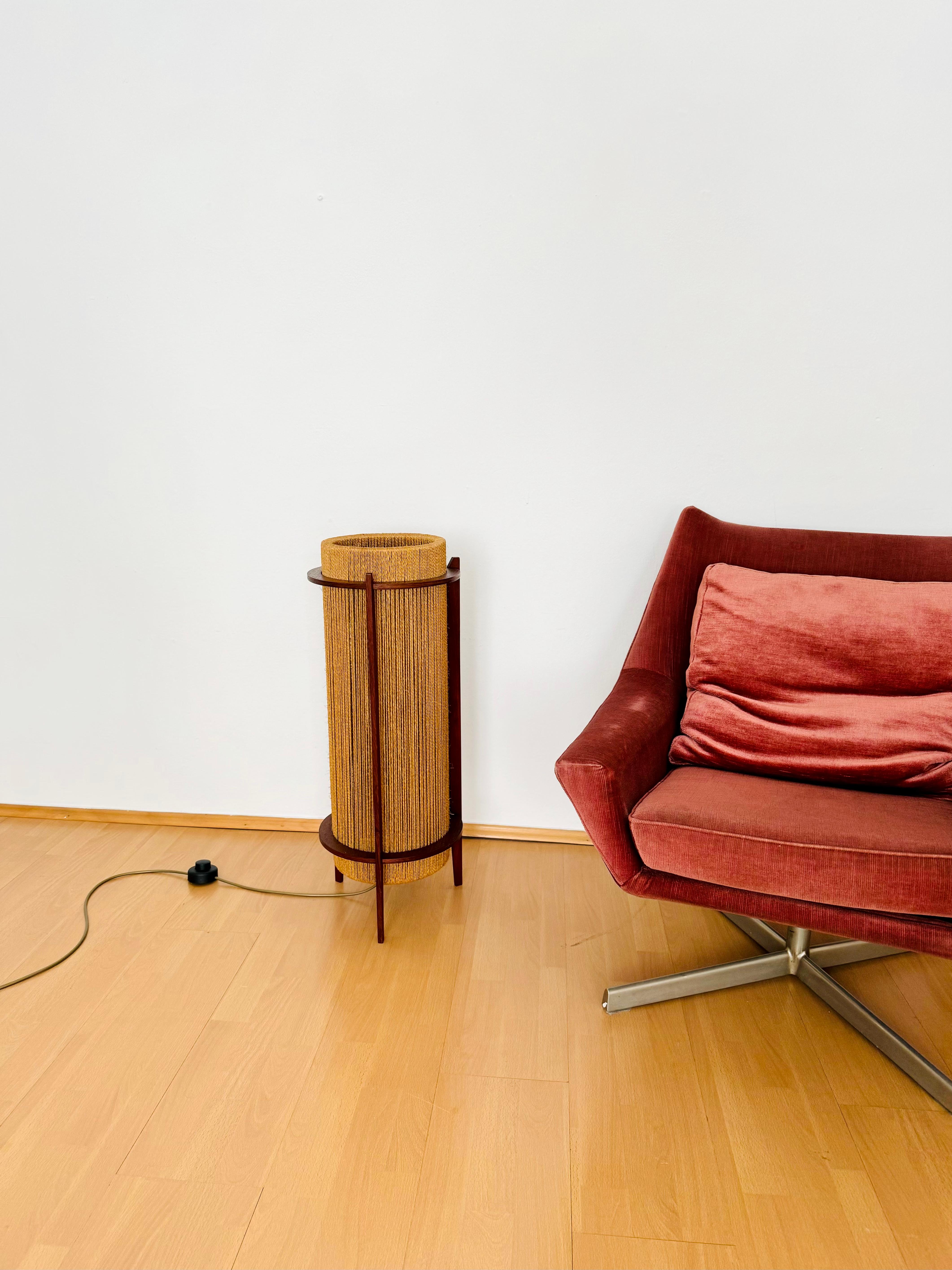 Danish Sisal and Teak Floor or Table Lamp by Ib Fabiansen for Fog and Morup For Sale 3