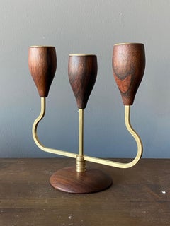 Danish, Small Candelabra, Brass, Rosewood, Denmark, 1950s