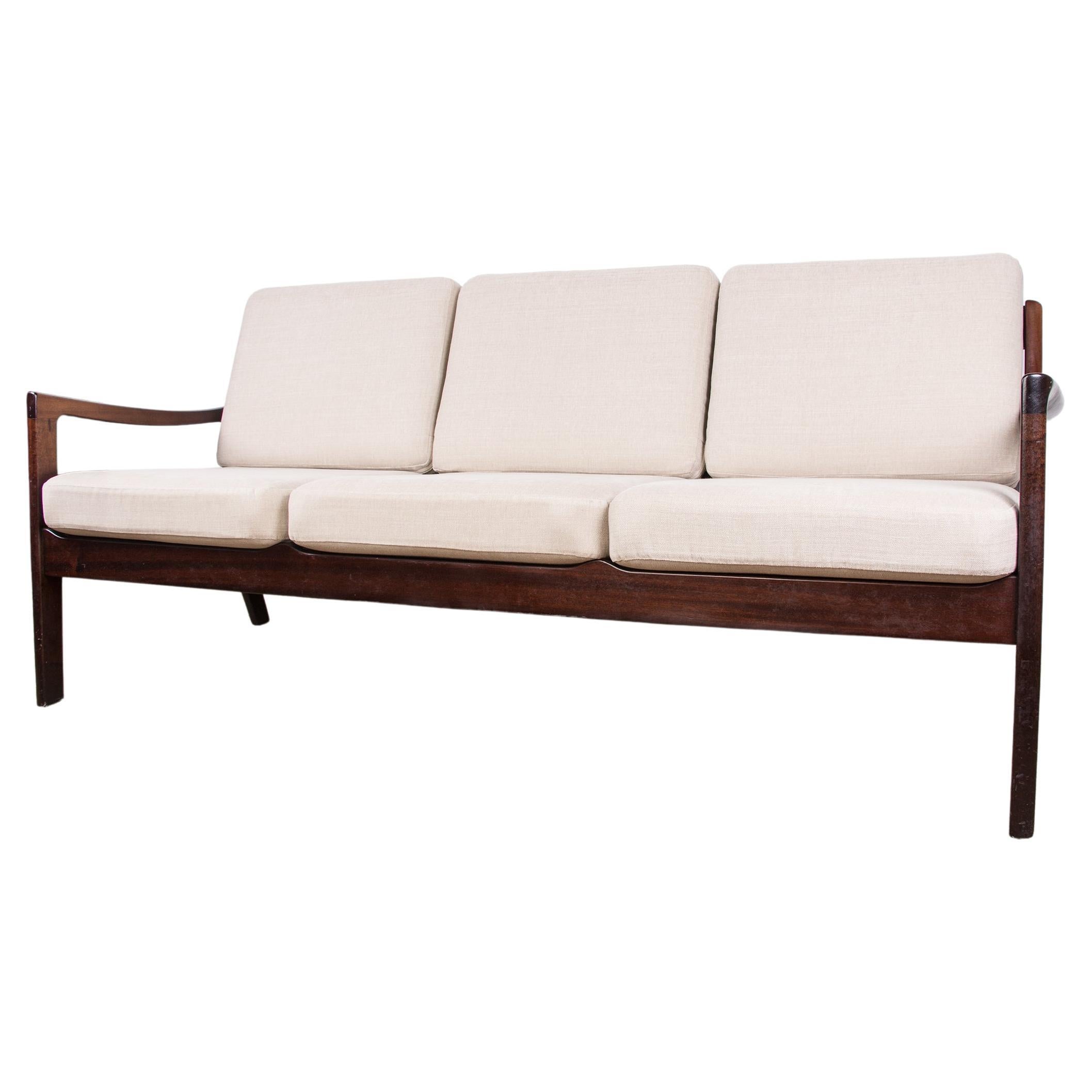 Danish Sofa, 3 Seats, Senator Model in Mahogany and New Fabric by Ole Wanscher