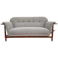 Danish design, sofa, 1960s, oakwood, wool, completely restored