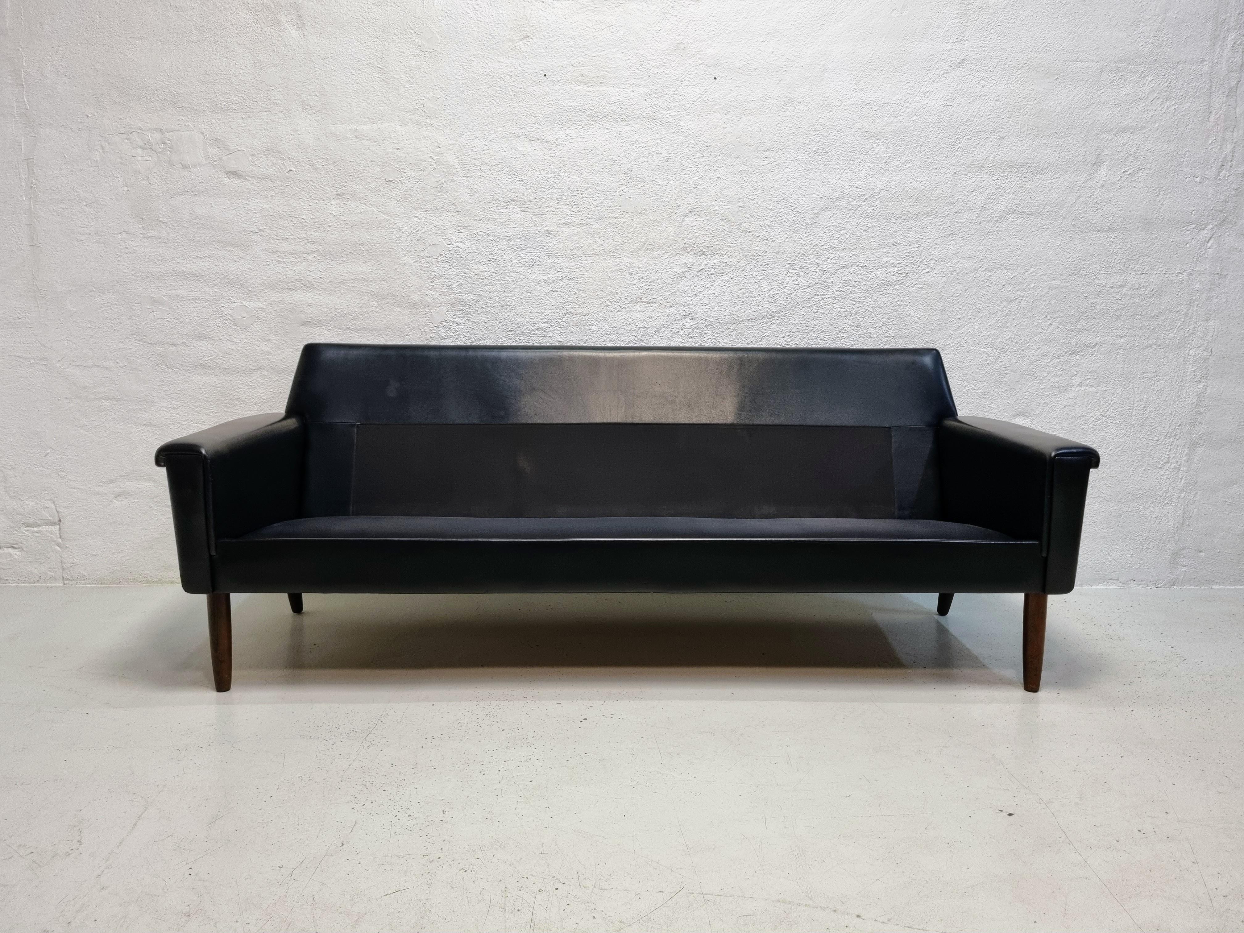 Dänisches Sofa aus schwarzem Leder  im Angebot 5