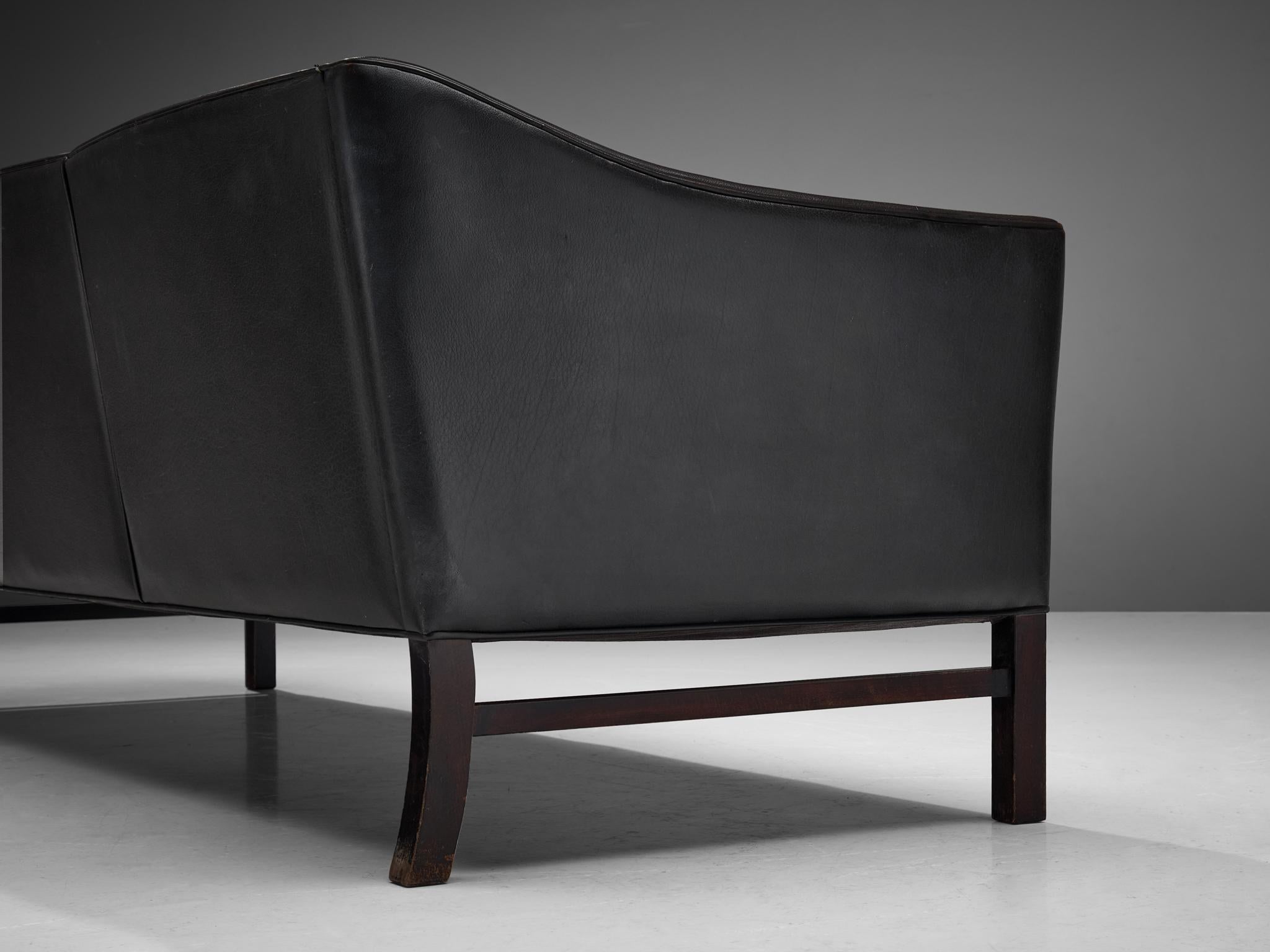 Scandinavian Modern Danish Sofa in Black Leather