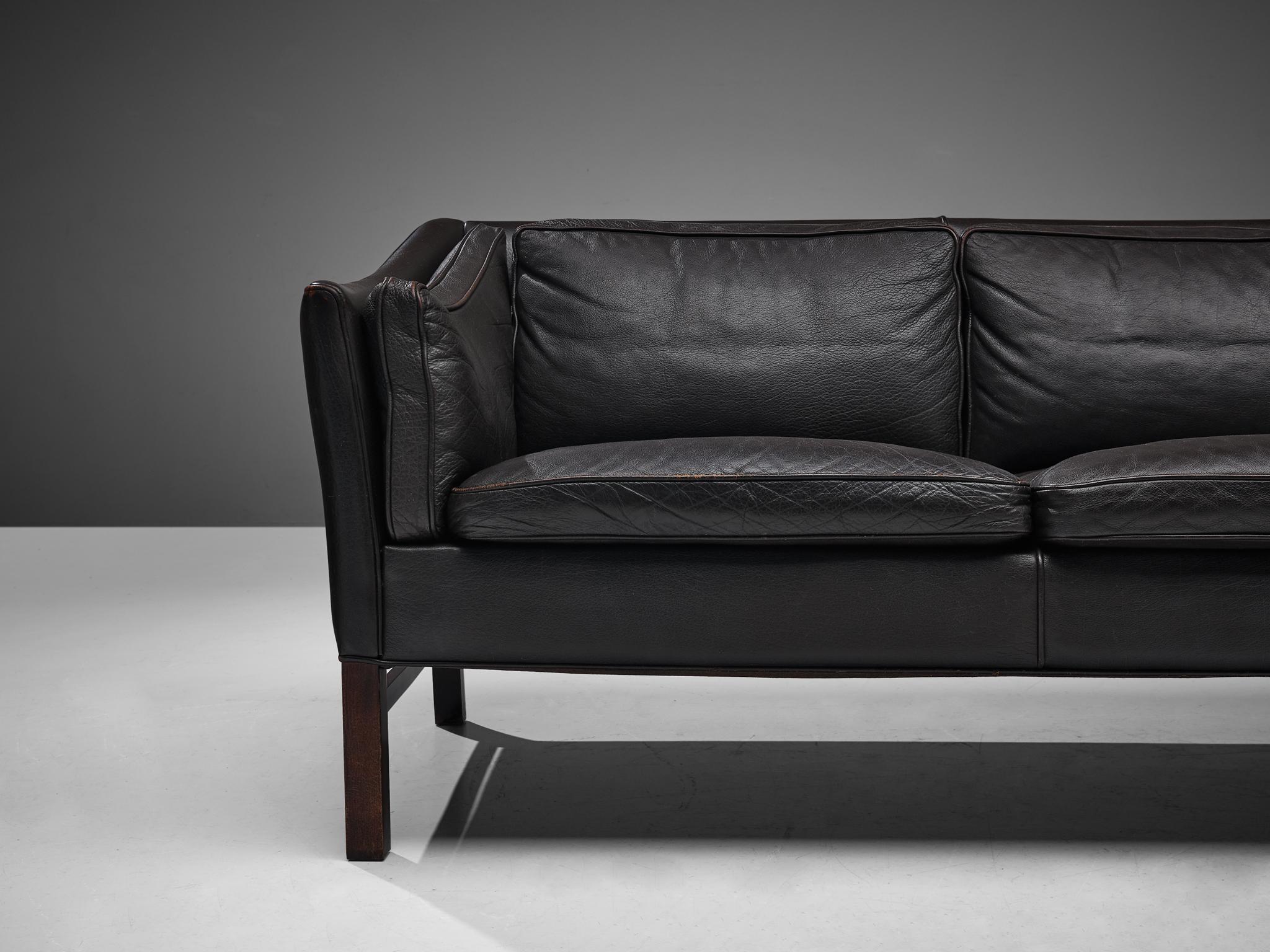 Mid-20th Century Danish Sofa in Black Leather