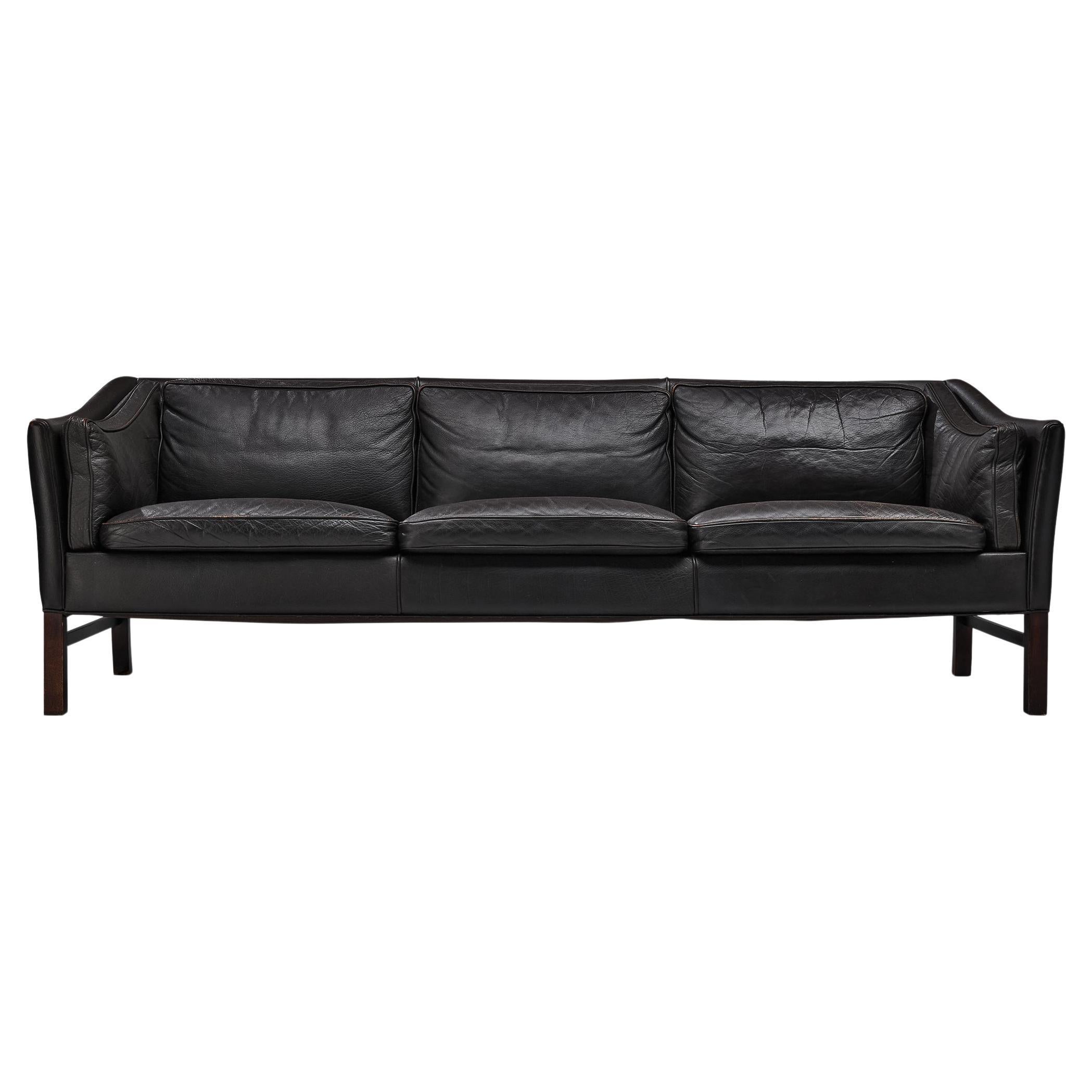 Danish Sofa in Black Leather