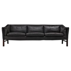 Vintage Danish Sofa in Black Leather