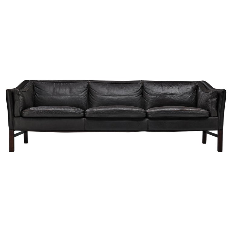 Danish Sofa in Black Leather For Sale at 1stDibs