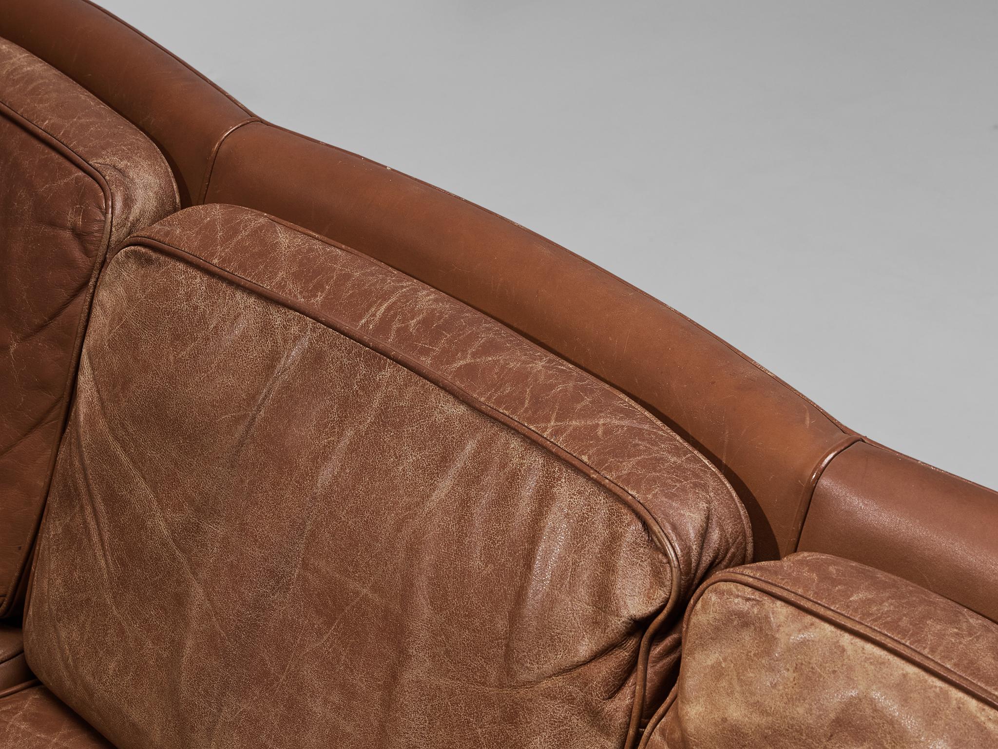 Mid-20th Century Danish Sofa in Brown Leather and Mahogany For Sale