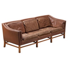 Danish Sofa in Brown Leather and Mahogany
