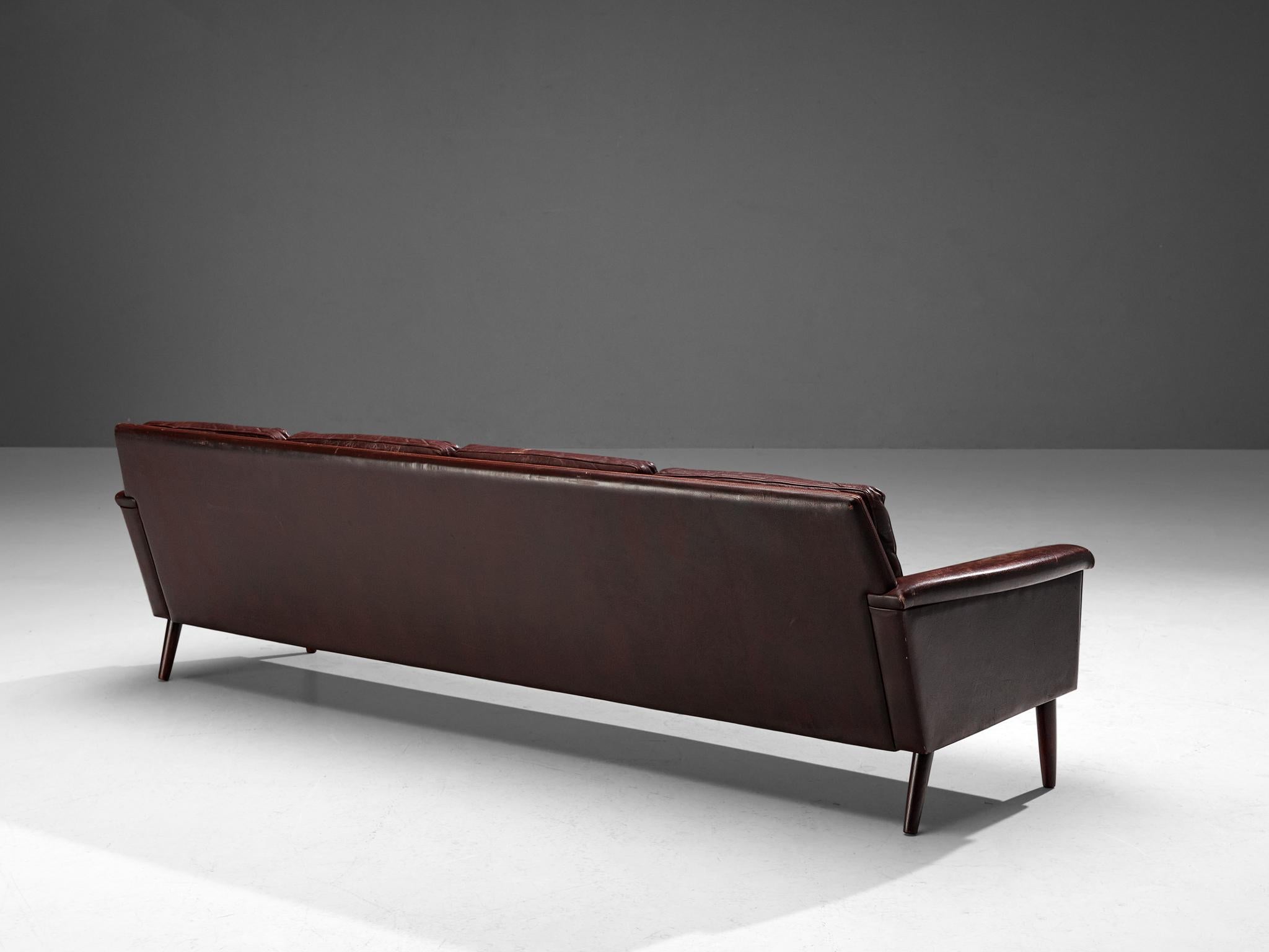 Mid-20th Century Danish Sofa in Brown Leather and Teak For Sale