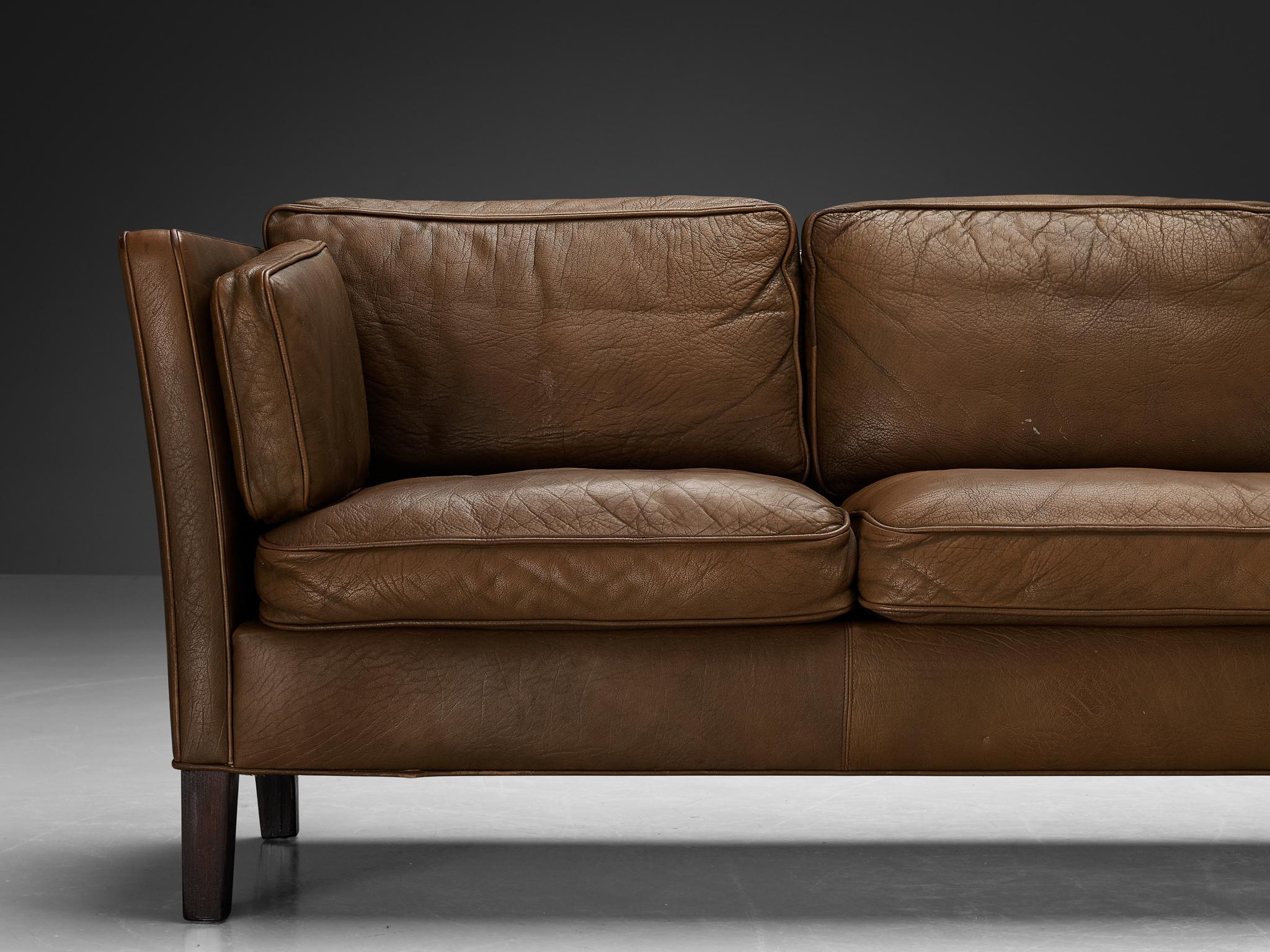 Mid-20th Century Danish Sofa in Brown Leather  For Sale