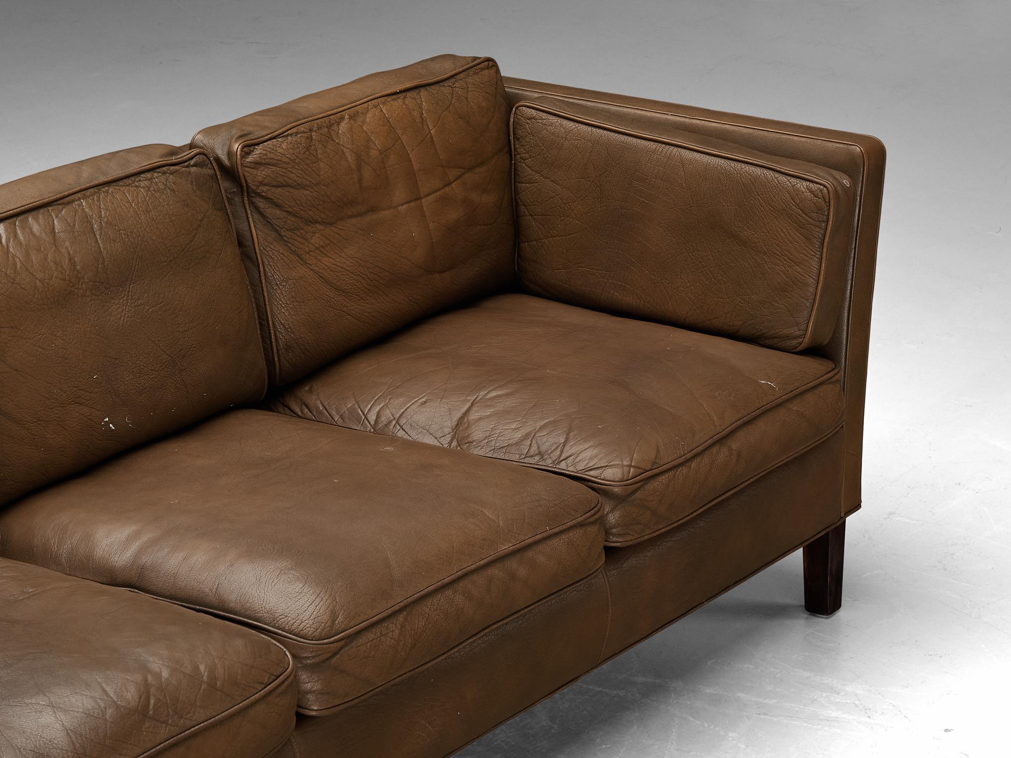 Danish Sofa in Brown Leather  For Sale 1