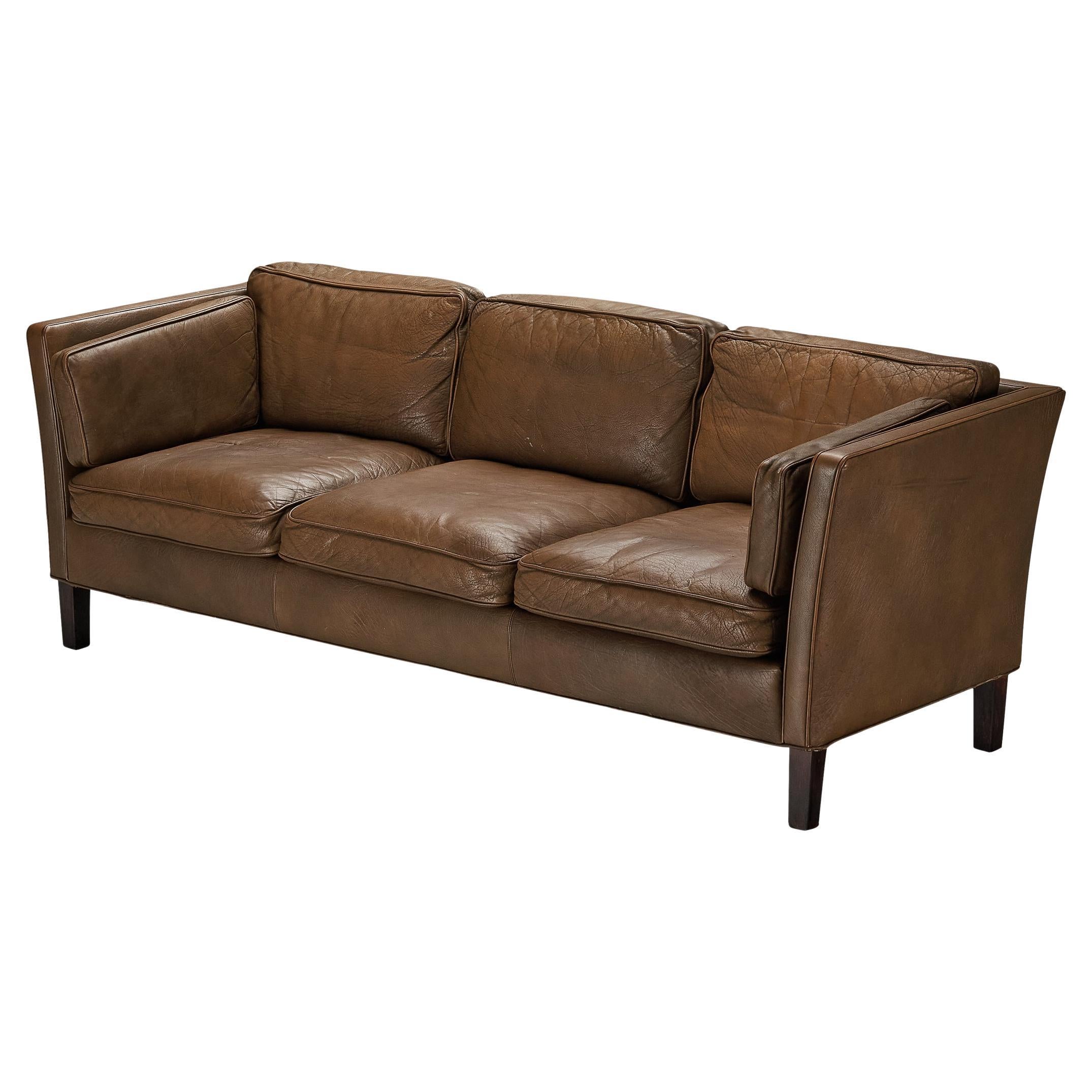 Danish Sofa in Brown Leather  For Sale