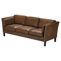 Dänisches Sofa aus braunem Leder 