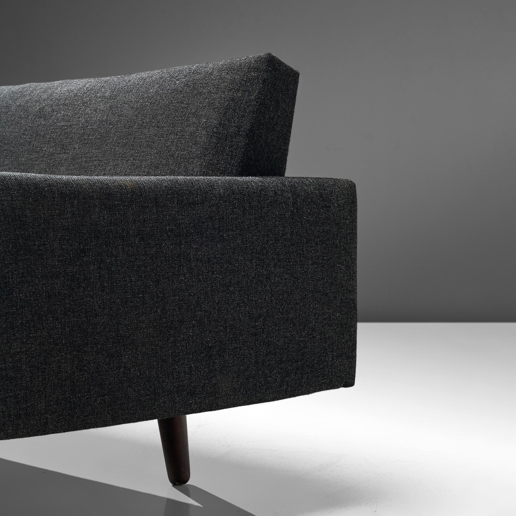 Fabric Danish Sofa in Dark Grey Upholstery For Sale
