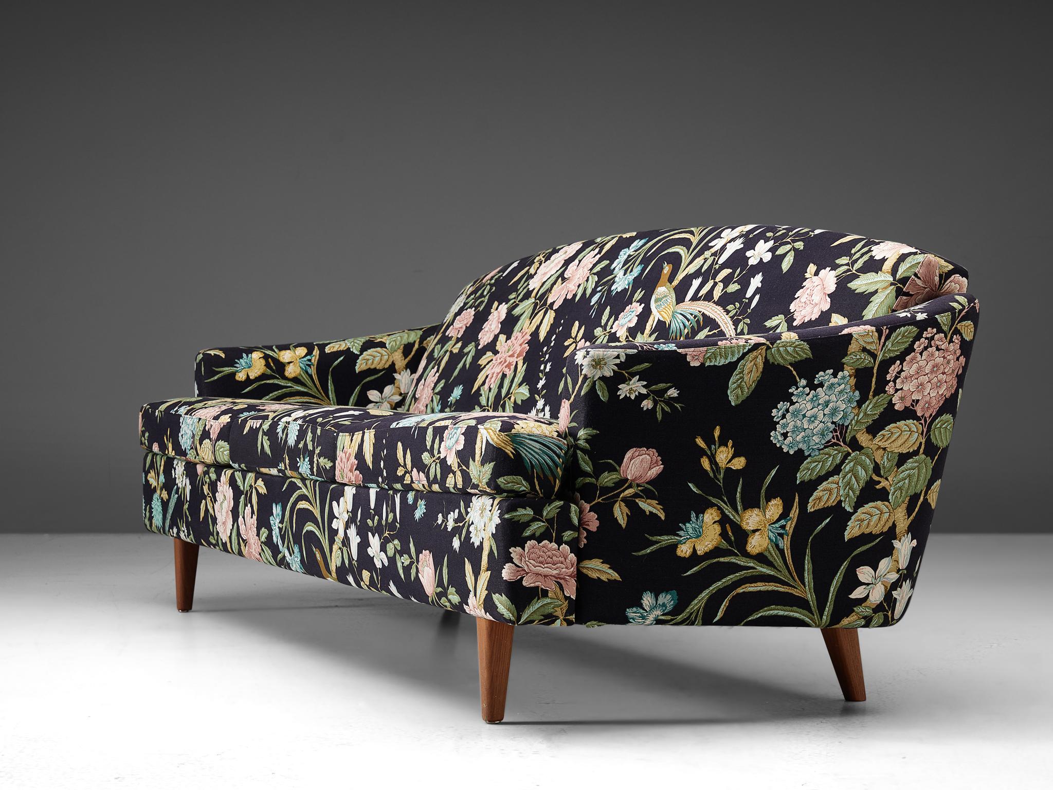 Mid-Century Modern Danish Sofa in Floral Upholstery