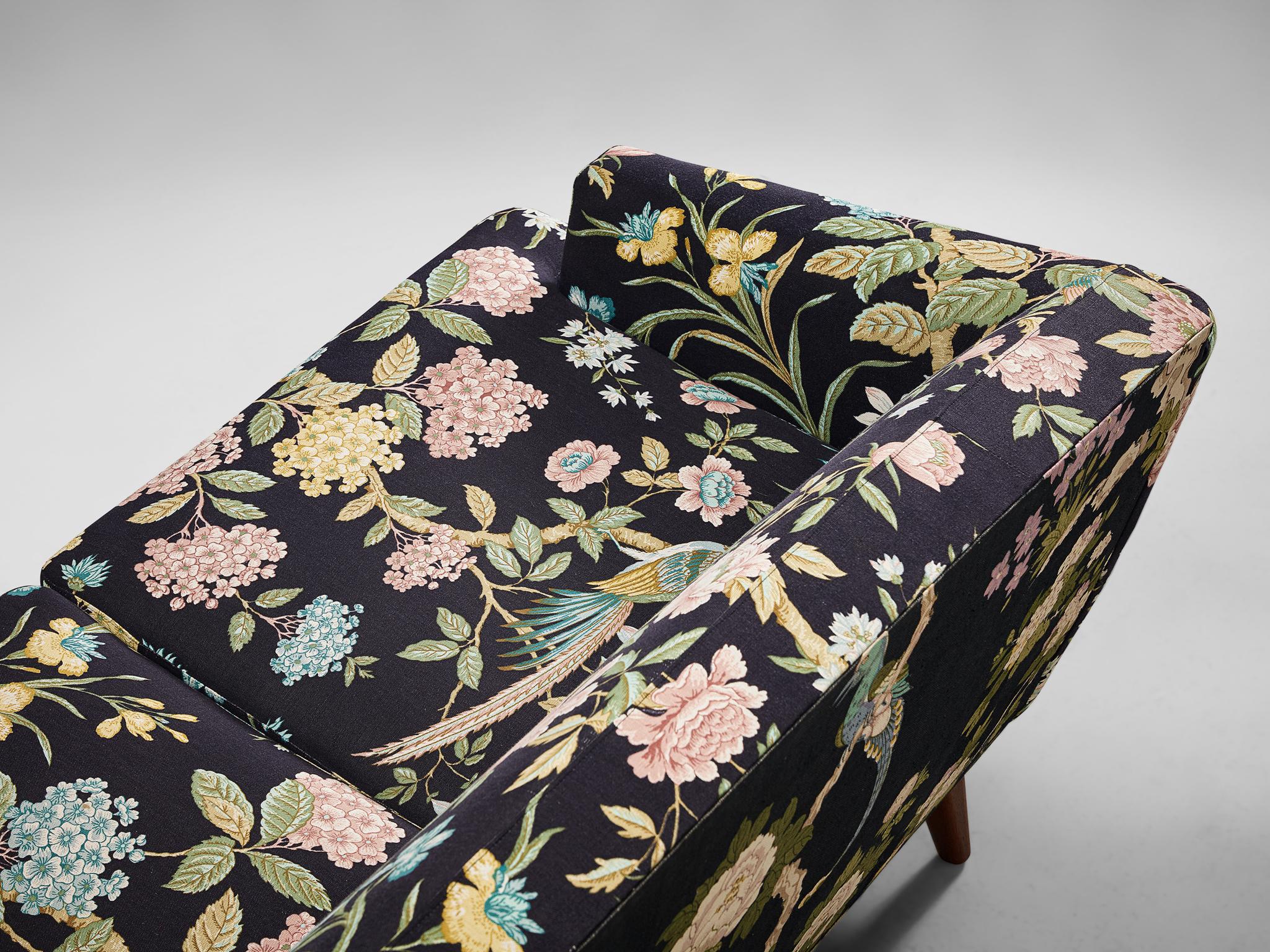 Fabric Danish Sofa in Floral Upholstery