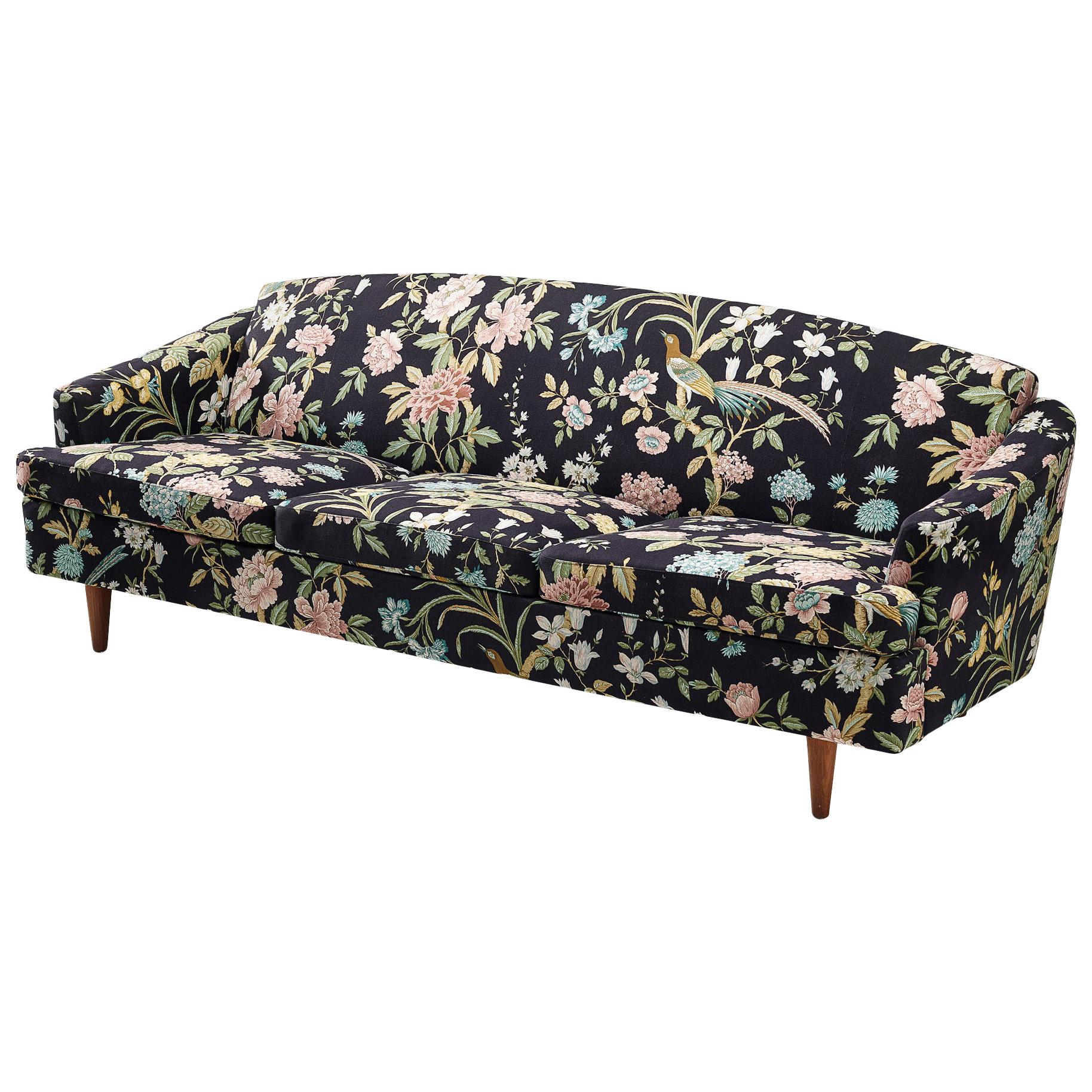 Danish Sofa in Floral Upholstery