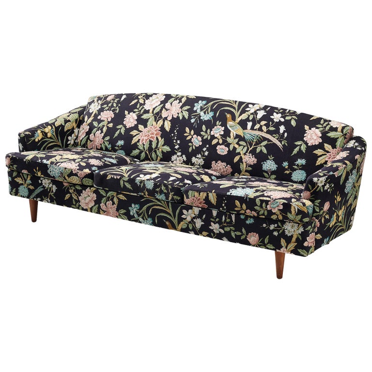 Danish Sofa in Floral Upholstery at 1stDibs | black floral couch, black floral  sofa, floral upholstered sofa