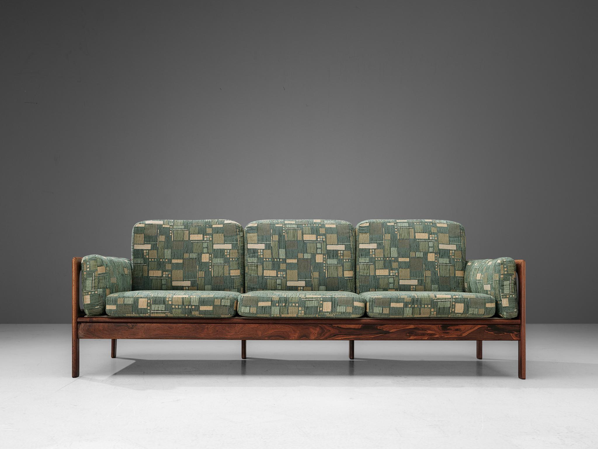 Scandinavian Modern Danish Sofa in Green Patterned Upholstery