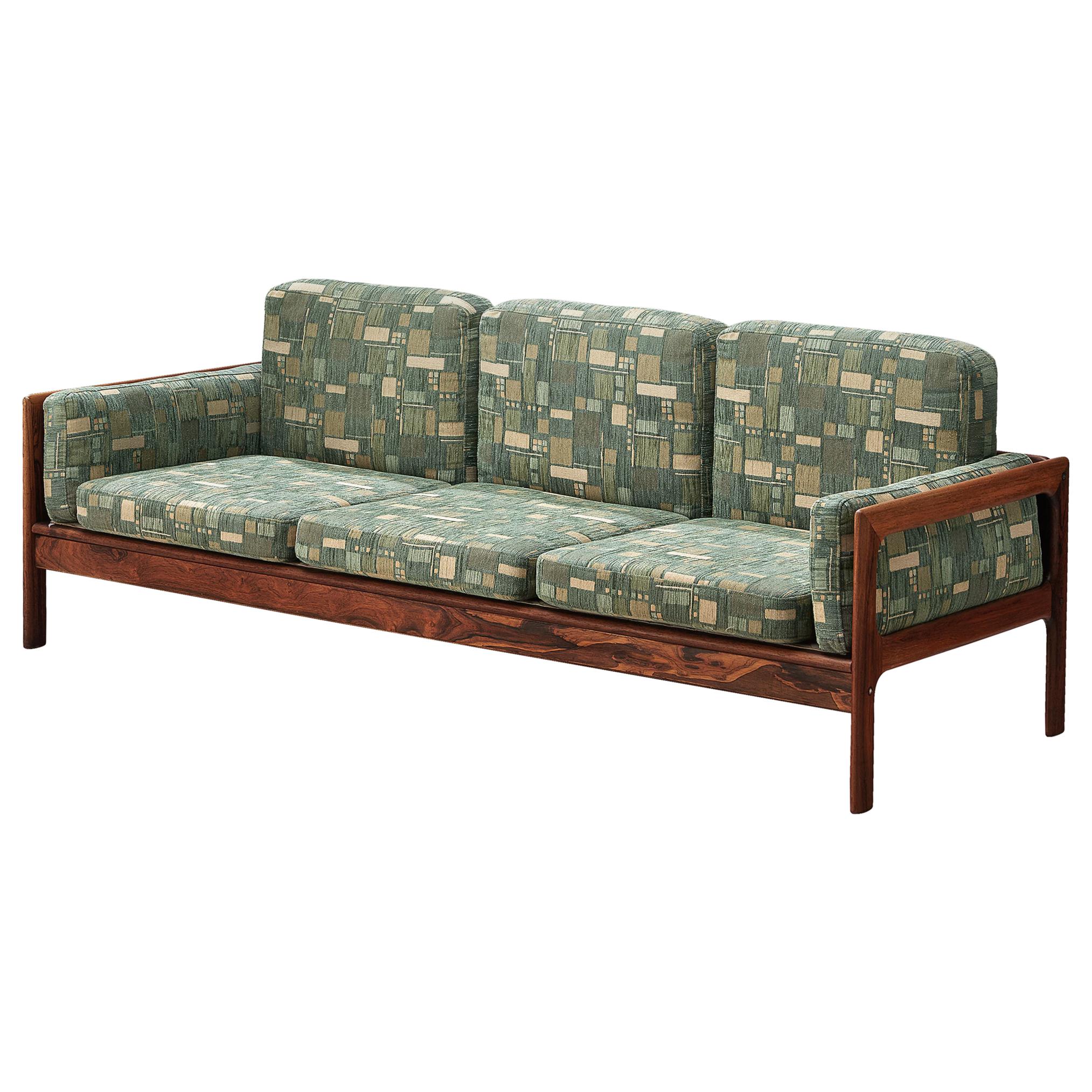 Danish Sofa in Green Patterned Upholstery