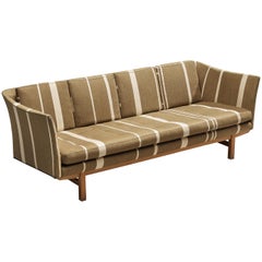 Vintage Danish Sofa in Khaki Striped Upholstery