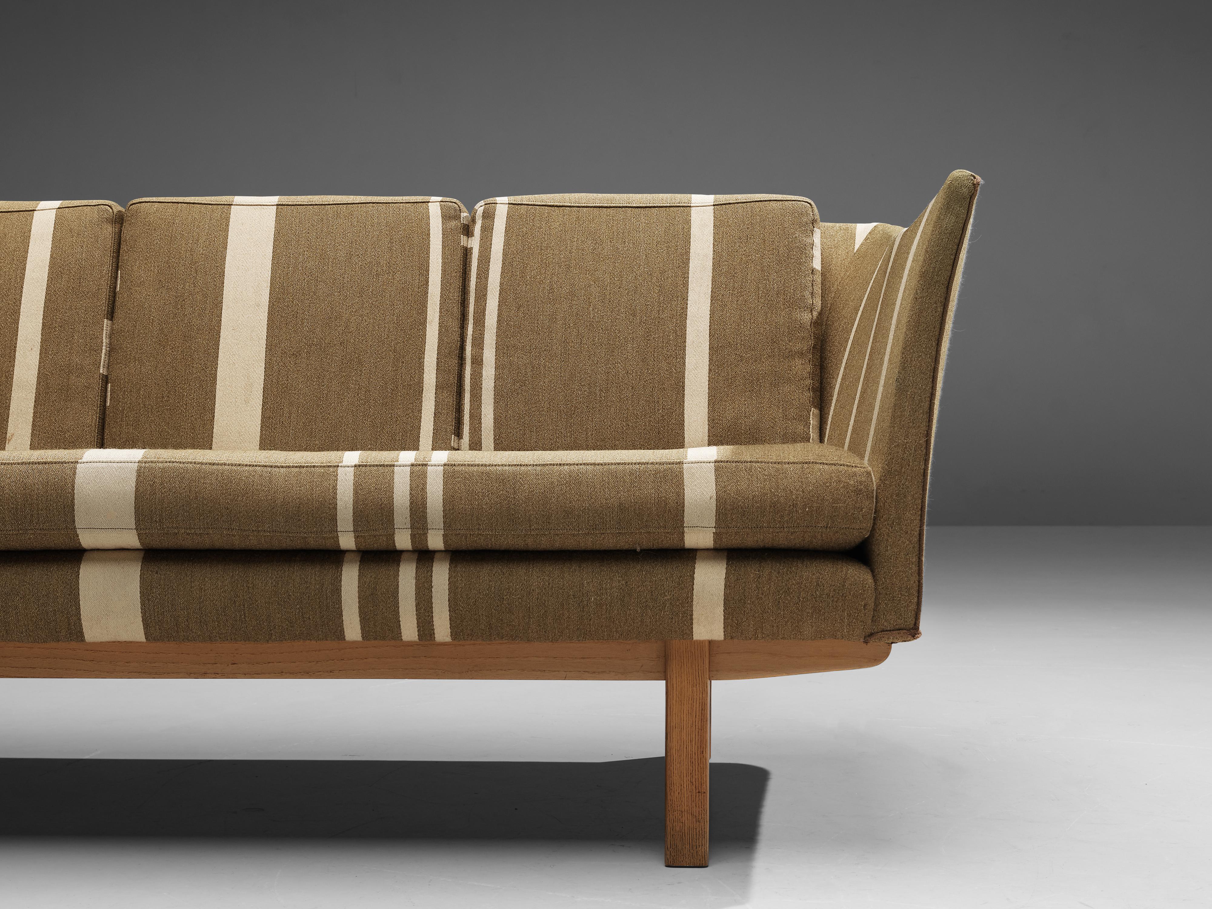 Danish Sofa in Khaki Striped Upholstery 1