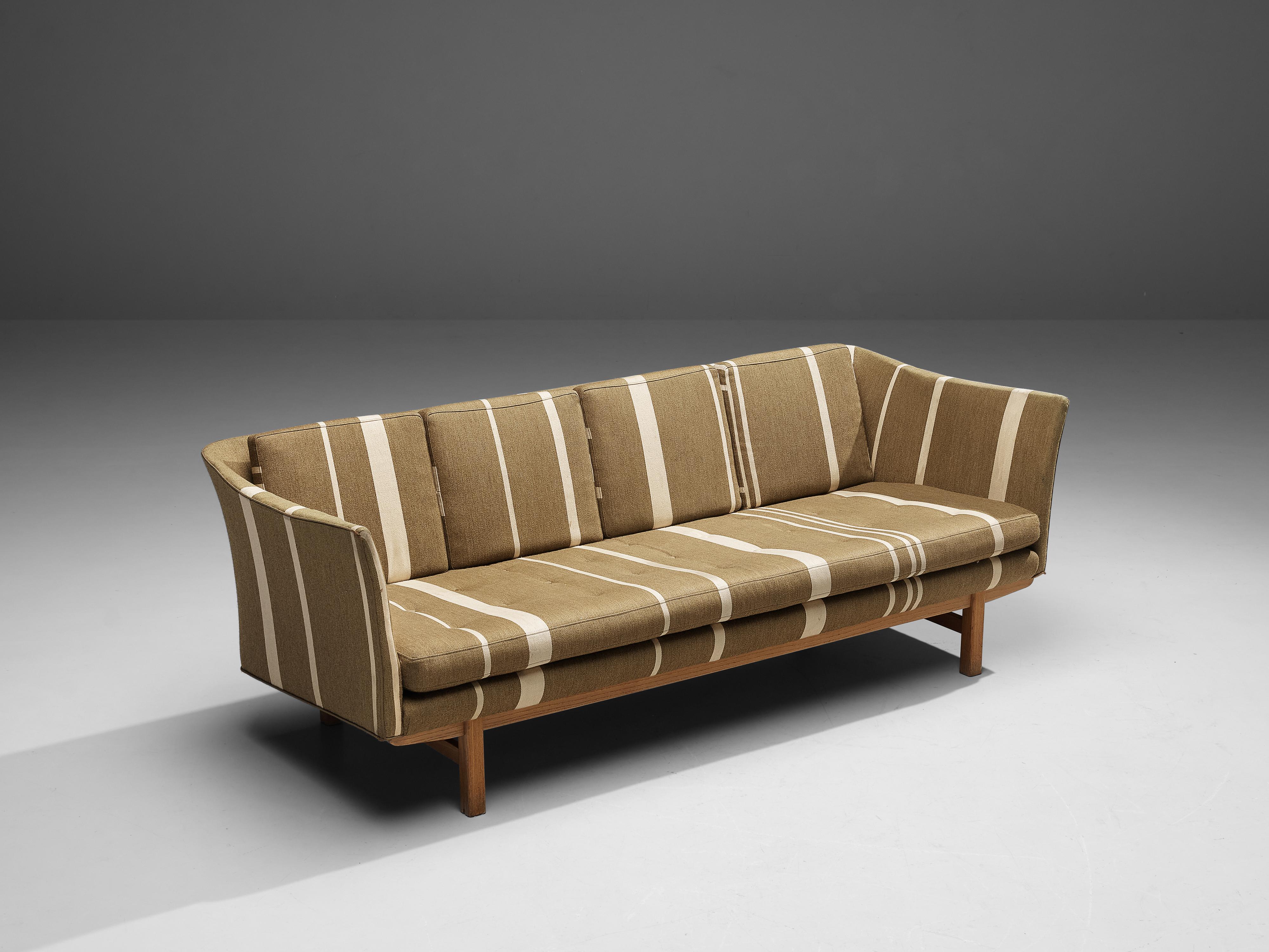 Danish Sofa in Khaki Striped Upholstery 2
