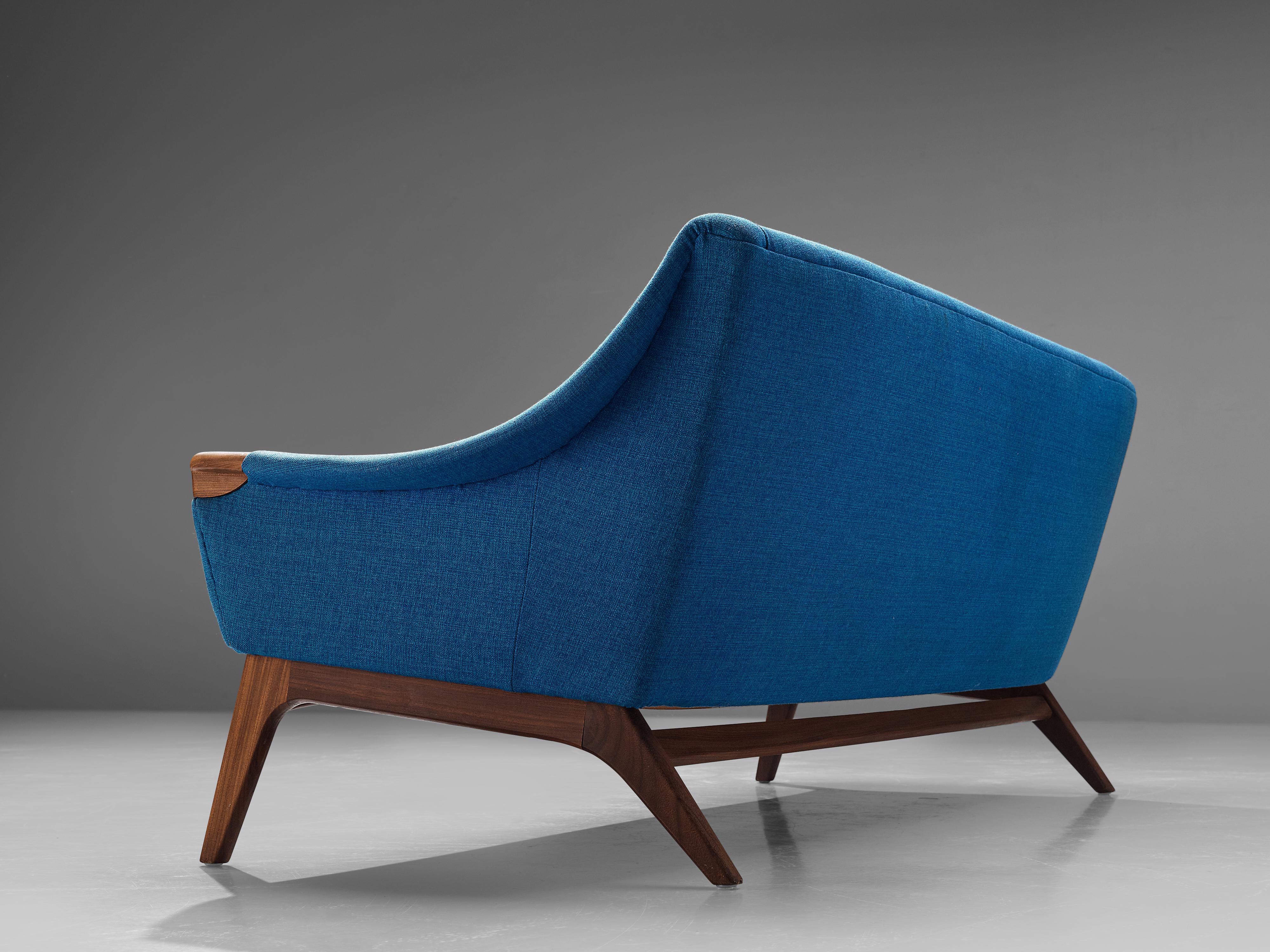 Scandinavian Modern Danish Sofa in Teak and Blue Upholstery For Sale